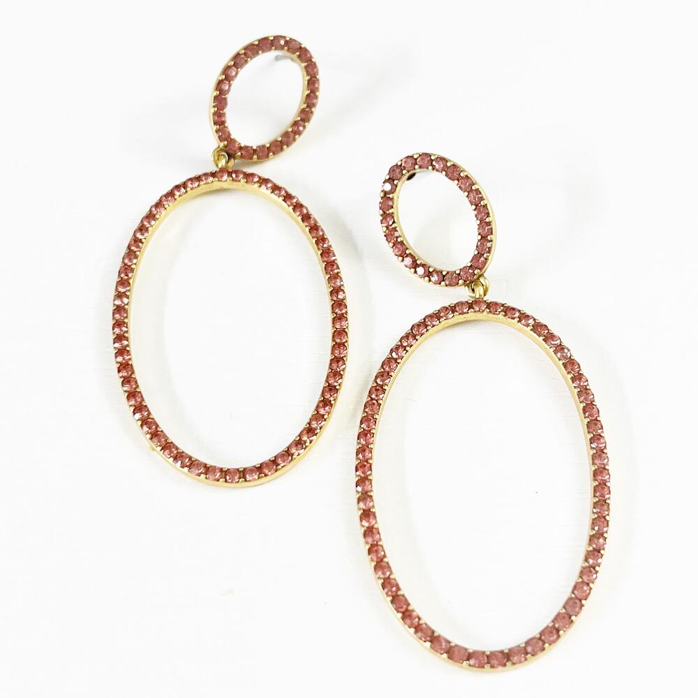 J. Crew Pink Pave Crystal Long Hoop Earrings
